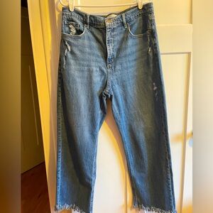 Loft The 90s Straight Leg Mom Jeans High Waisted Distressed Hem